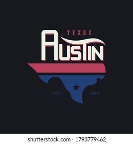 Austin Texas T Shirts Design Stock Vector Template