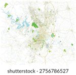 Austin, Texas Topographic Color Map With Rivers,Lakes, Highways and Streets Editable Vector Design