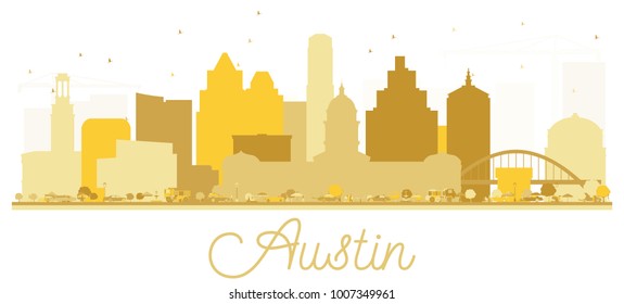 Austin Texas USA City skyline golden silhouette. Vector illustration. Simple flat concept for tourism presentation, banner, placard or web site. Austin Cityscape with landmarks.
