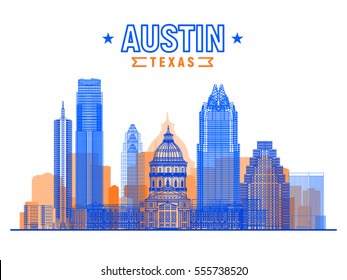 Austin (Texas USA) City Skyline Vector Background. Flat Vector Illustration. Business Travel And Tourism Concept With Modern Buildings. Image For Banner Or Web Site.