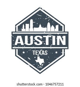 Austin Texas USA Travel Stamp Icon Skyline City Design Seal Vector Stamp.