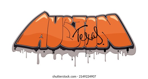 Austin Texas vector text. Graffiti style hand drawn lettering. Can be used for printing on t shirt and souvenirs. Posters, banners, cards, flyers, stickers. Street art design.