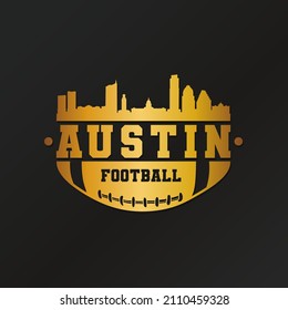 Austin, TX, USA American Football Gold Skyline City Silhouette Vector. Golden Design Style Icon Symbols. Sport America Ball.