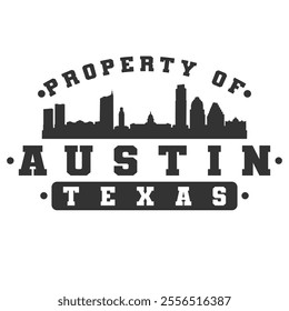 Austin, TX, USA City Varsity Skyline. A Logotype Sports College and University Style. Illustration Design Vector Emblem.