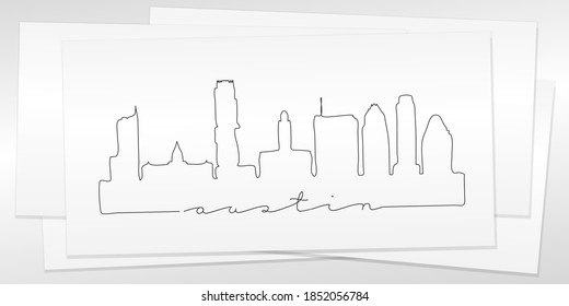 Austin, TX, USA Doodle Skyline Hand Drawn. City One Line Art Illustration Landmark. Minimalistic Sketch Pen Background.