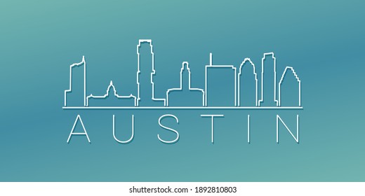 Austin, TX, USA Skyline Linear Design. Flat City Illustration Minimal Clip Art. Background Gradient Travel Vector Icon.