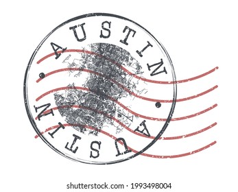 Austin, TX, USA Stamp Map Postal. Silhouette Seal Roads And Streets. Passport Round Design. Vector Icon. Design Retro Travel National Symbol.