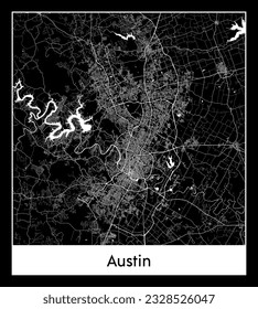 Austin United North America City Karte, schwarz-weiß, Vektorgrafik