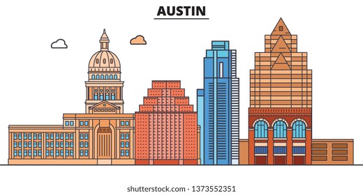 Austin , United States, outline travel skyline vector illustration. 