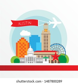 Austin USA, detailed silhouette. Trendy vector illustration, flat style. Stylish Landmark. Concept for a web banner. Business travel icon