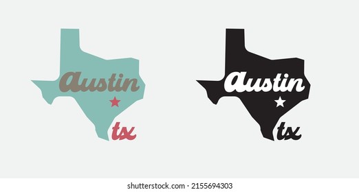 Austin WithTexas Acronym TX State Banner In Black And Blue Can Beuse For Poster Festival Souvenir Coffee Mug Printing Website Template Desktop Screen Product Label