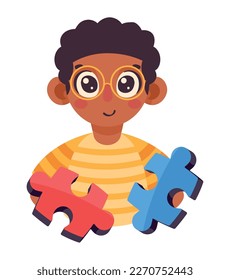 austism afro boy with puzzle character