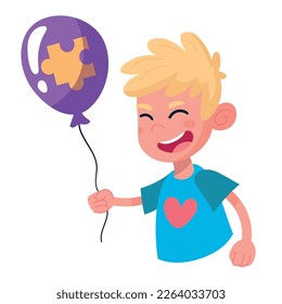 austism boy playing with puzzle balloon helium