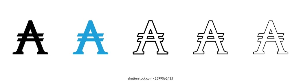 Austral sign icons vector illustrations in black and blue colors for web and ui designs