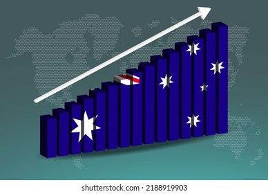 Australia 3D bar chart graph vector, upward rising arrow on data, country statistics concept, Australia country flag on 3D bar graph, increasing values, news banner idea