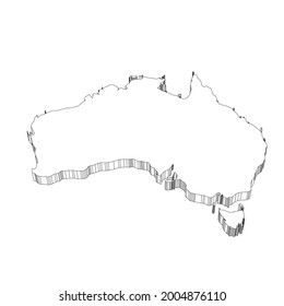 Australia - Mapa de silueta de contorno delgado 3D negro de la zona del país. Ilustración vectorial plana simple