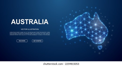 Australia 3d low poly landing page template. Australia map design illustration. Polygonal Continent silhouette illustration