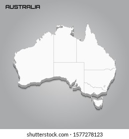 Australia 3d map with borders of regions. Vector illustration