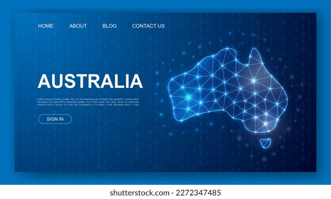 Australia 3d polygonal website template. Australia map design illustration concept. Low poly Continent silhouette symbol