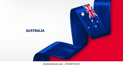 Australia 3D ribbon flag. Bent waving 3D flag in colors of the Australia national flag. National flag background design.