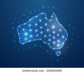 Símbolo australiano en 3d con bajo estilo poly. Ilustración del concepto de diseño de mapas de Australia. Silhouette de continente con alambre poligonal.