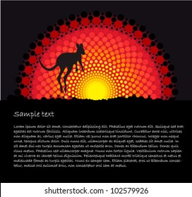 Australia Aboriginal Art Stylized Vector Background With Jumping Kangaroo