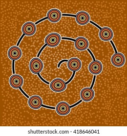 Australia Aboriginal Art Vector Background With Dots. Fish