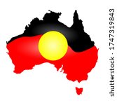 Australia Aboriginal flag, map, continent isolated on white background. Australia Aboriginal day. Naidoc week. Union jack.Reconciliation Day. Australia map in traditional aboriginal flag colors.Vector