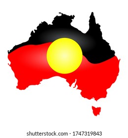 Australia Aboriginal flag, map, continent isolated on white background. Australia Aboriginal day. Naidoc week. Union jack.Reconciliation Day. Australia map in traditional aboriginal flag colors.Vector