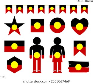 Australia aboriginal flag set. Isolated australian aboriginal flag on white background