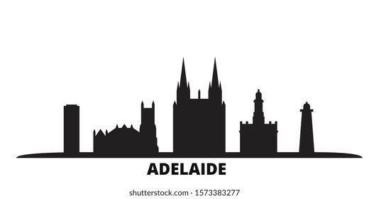 Australia, Adelaide city skyline isolated vector illustration. Australia, Adelaide travel black cityscape