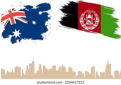 Australia and Afghanistan Vector Flag with the background of Buildings. Vector Illustration