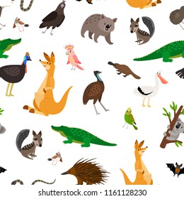 Australia animals colorful pattern on white background, vector illustration