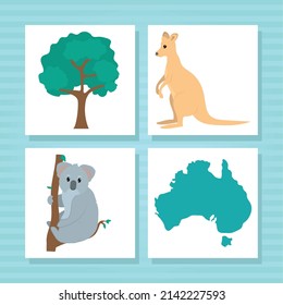 australia animals and related icons set