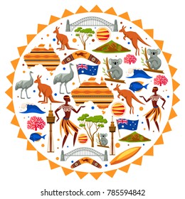 Australia background design. Australian traditional symbols and objects.