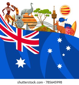 Australia background design. Australian traditional symbols and objects.