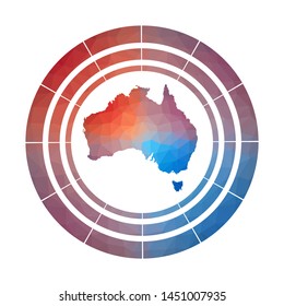 Australia badge. Bright gradient logo of country in low poly style. Multicolored Australia rounded sign with map in geometric style for your infographics.