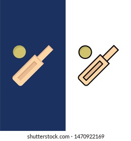 Australia, Ball, Bat, Cricket, Sport  Icons. Flat and Line Filled Icon Set Vector Blue Background. Vector Icon Template background