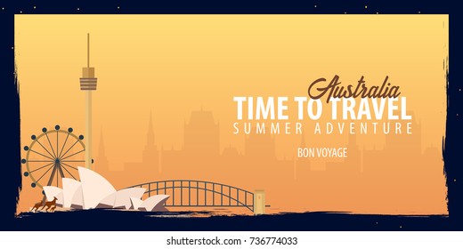 Australia banner. Time to Travel. Journey, trip and vacation. Vector flat illustration