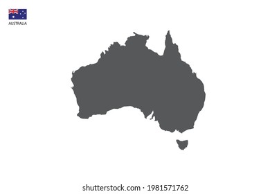 Australia black shadow map isolated on white background with Australia icon flag on the left corner.