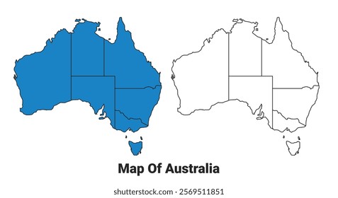 Australia Blue detailed map border regions outline vector set