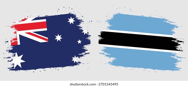 Australien und Botswana Pinsel Design Fahne Vektor mit grauem Hintergrund 