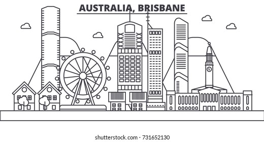 Australia, Brisbane architecture line skyline illustration. Linear vector cityscape with famous landmarks, city sights, design icons. Landscape wtih editable strokes