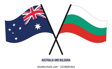 Australia and Bulgaria Flags Crossed And Waving Flat Style. Official Proportion. Correct Colors.