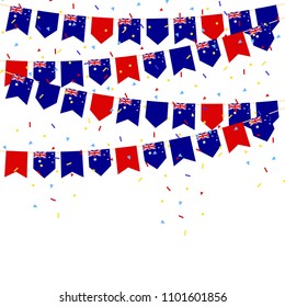 Australia bunting flags with Confetti And Ribbons on white background.vector illustration