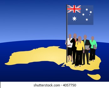 Equipe de negócios da Austrália com mapa e bandeira