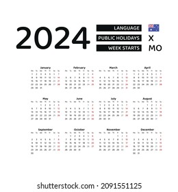 Australia Calendar 2024. Week starts from Monday. Vector graphic design. English language.