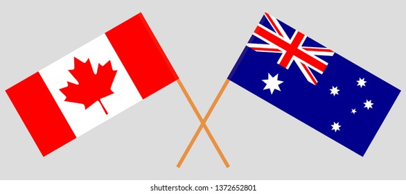 Australia and Canada. The Australian and Canadian flags. Official colors. Correct proportion. Vector illustration
