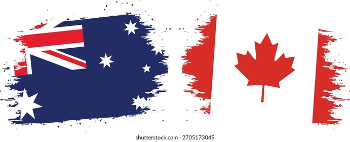 Australia and Canada brush design flag vector and illustration with transparent background 