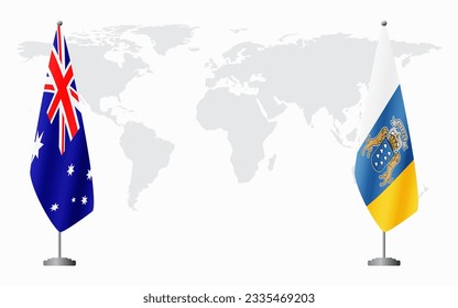 Australien und Kanarische Inseln Flaggen für offizielle Treffen auf dem Hintergrund der Weltkarte.